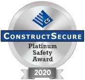 ConstructSecure Platinum Safety Award medal for 2020 with a blue and silver design.