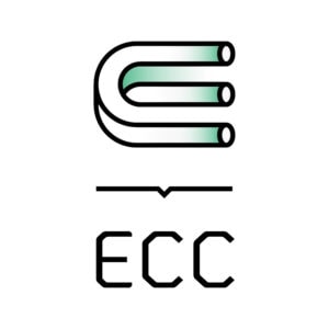 Logo with three interwoven, curved lines forming a letter 